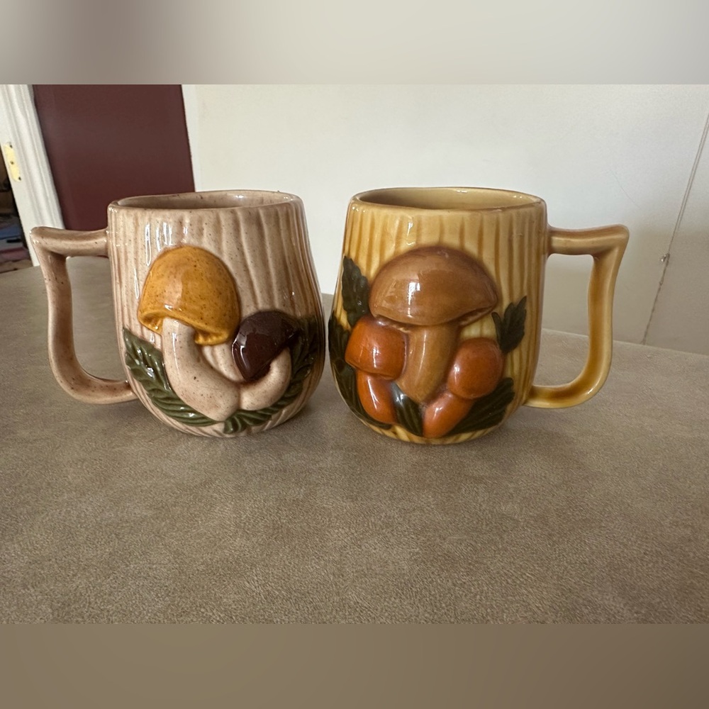 2 handmade mushroom mugs